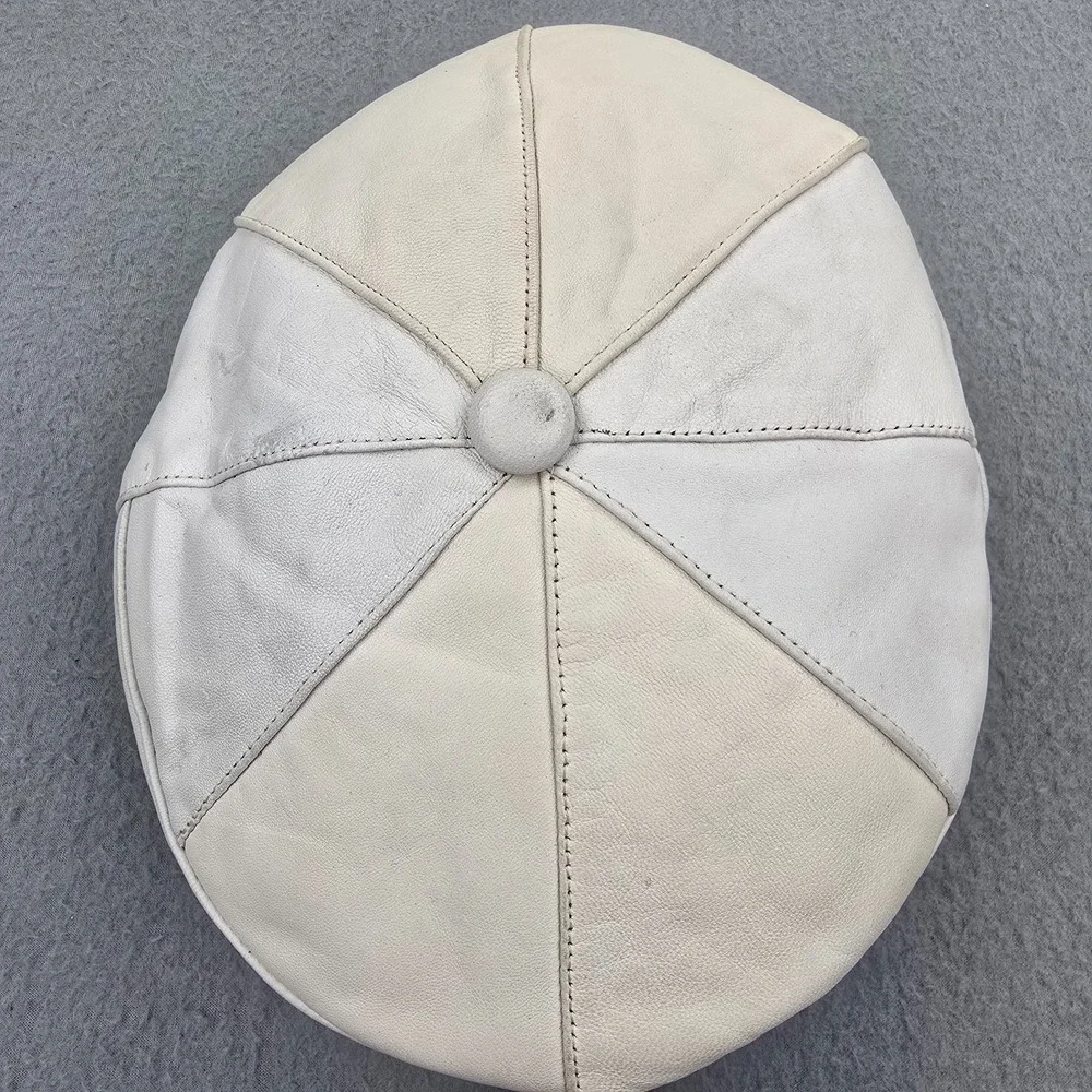 Echtes Leder Newsboy Baker Boy Cap Mens Small Gray Beige Casual Streetwear